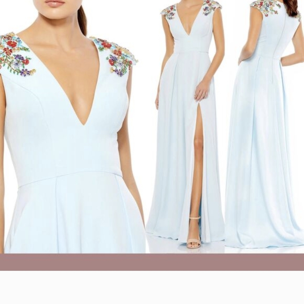 Elegant Light Blue Floral Maxi Dress